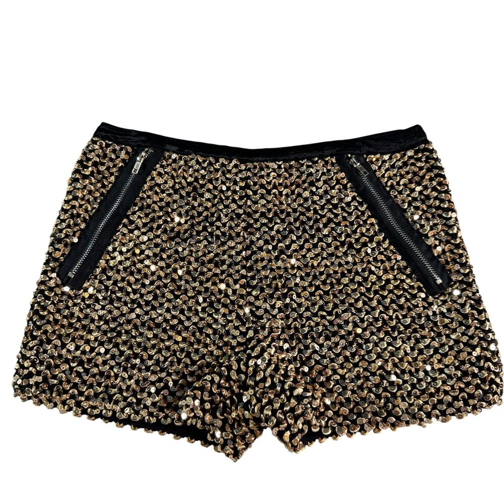 Moe Gold Sequin Shorts Womens XS S Elastic Waist Zipper Detail Party Festival